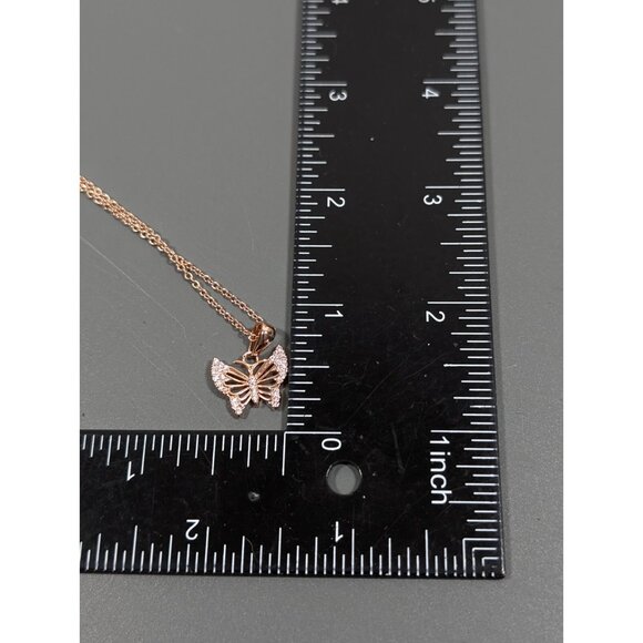 JCM Crystal Rose Gold Tone Butterfly Pave Small Charm Pendant Necklace 20 in - Picture 10 of 10